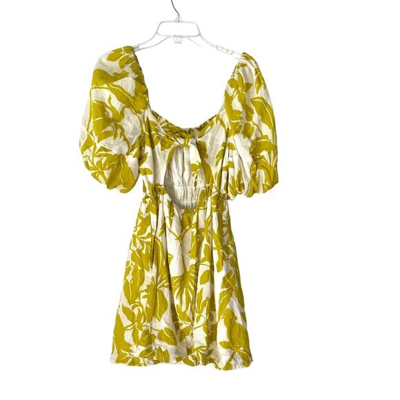 Maeve Anthropologie Feliciana Puff Sleeve Chartreuse White Mini Dress size small - Picture 7 of 10